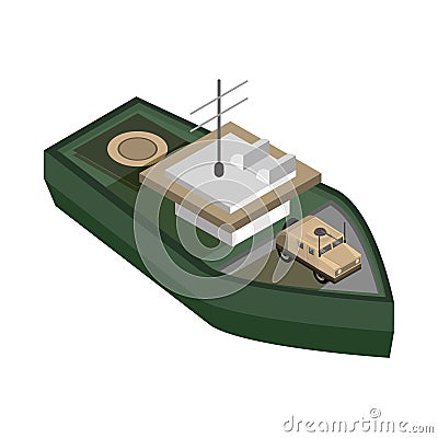 Military warship with vehicle isometric icon Vector Illustration