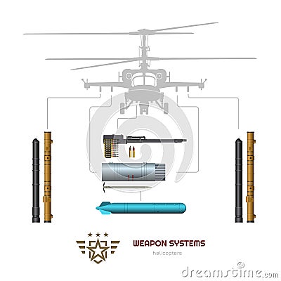 Military weapon of airplane or helicopter. Isolated 3d image of airplane ammo. Aircraft ammunition Vector Illustration