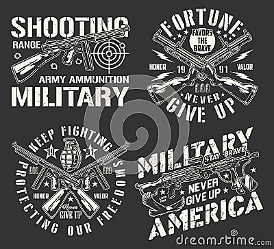 Military weapons set vintage logotype Vector Illustration