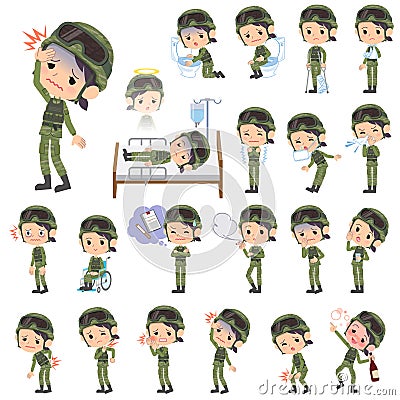 Military wear woman sickness Vector Illustration