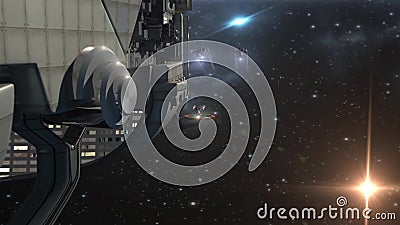 Militärraumfahrzeug mit Brummen im Weltraum Militärraumfahrzeug mit Brummen im Weltraum