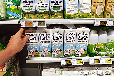 Milk of the Ardennes in a shop Editorial Stock Photo