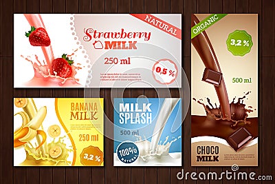 Milk Banners Set Vector Illustration