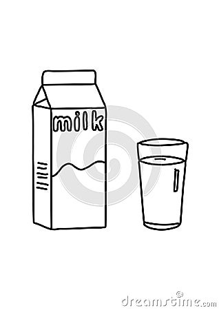Milk black and white lineart drawing illustration. Hand drawn lineart illustration in black and white Cartoon Illustration