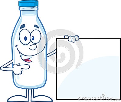 Milk Bottle Cartoon Mascot Character Showing A Blank Sign Vector Illustration