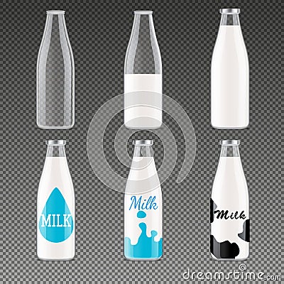Milk Bottles Packages Realistic Set Vector Illustration