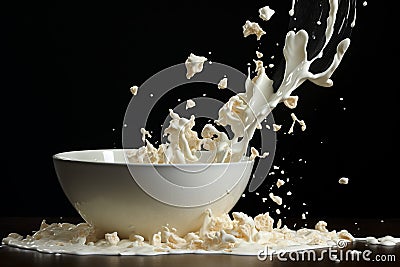 Milk bowl flakes. Generate Ai Stock Photo