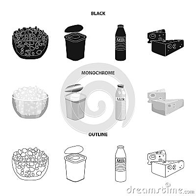 Milk, Calcium, Product, Food .Milk product and sweet set collection icons in black,monochrome,outline style vector Vector Illustration