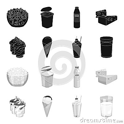 Milk, Calcium, Product, Food .Milk product and sweet set collection icons in black,monochrome style vector symbol stock Vector Illustration