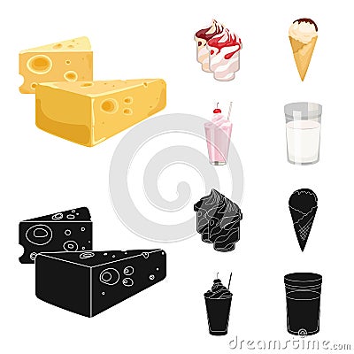 Milk, Calcium, Product, Food .Milk product and sweet set collection icons in cartoon,black style vector symbol stock Vector Illustration