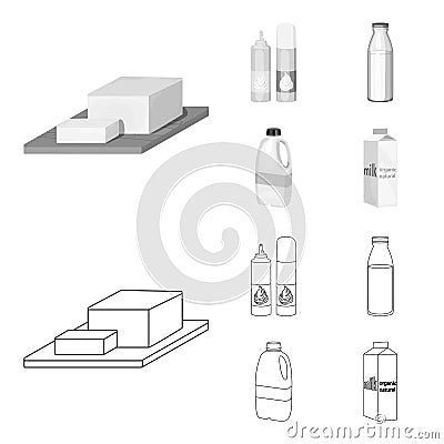 Milk, Calcium, Product, Food .Milk product and sweet set collection icons in outline,monochrome style vector symbol Vector Illustration