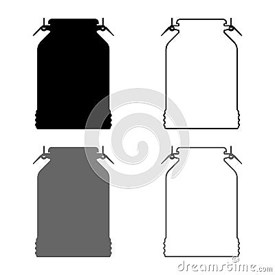 Milk can container icon set grey black color illustration outline flat style simple image Vector Illustration
