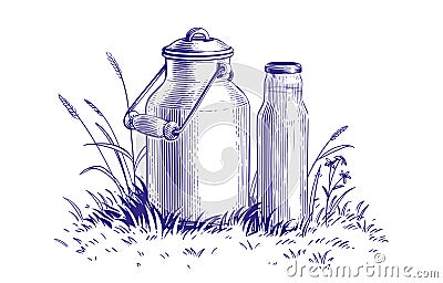 milk in a can hand drawing sketch engraving illustration style Vector Illustration
