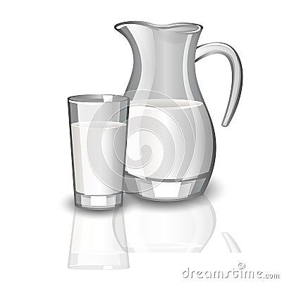 Milk carafe, cup of milk. Vector Illustration