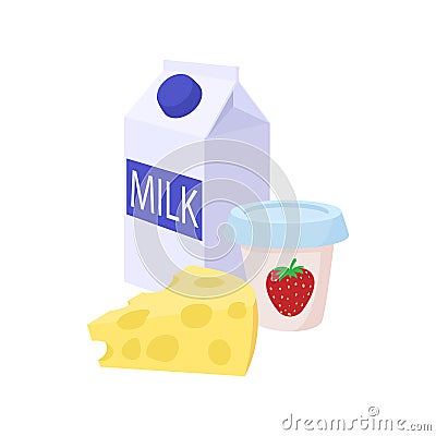 Milk, cheese and yogurt icon, cartoon style Stock Photo