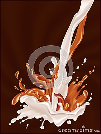 Milk and chocolate flow. Cartoon Illustration
