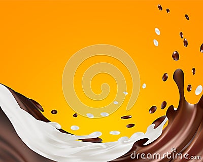 Milk and chocolate twisted, two sweet sauce twisted in the air in 3d illustration isolated on transparent background Vector Illustration