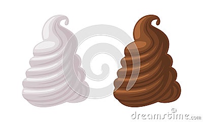 Milk and Chocolate Whipped Cream Swirl as Ice Cream Top Vector Set Stock Photo