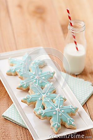 Milk and Christmas cookies Stock Photo