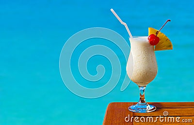 Milk cocktail on table at beach cafe Stock Photo