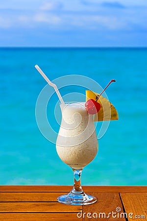 Milk cocktail on table at beach cafe Stock Photo