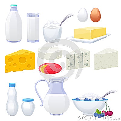 Milk dairy products icons set Vector Illustration