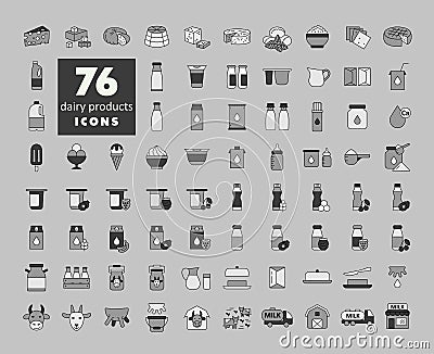 Milk, dairy products vector grayscale icon set Stock Photo