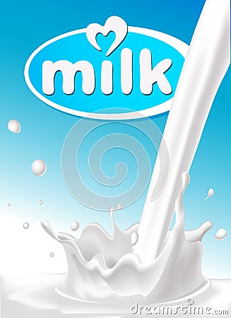 Milk design with pouring splash of milk Vector Illustration