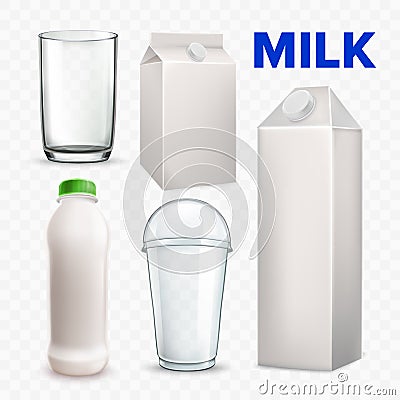 Milk Drink Beverage Blank Packages Set Vector Stock Photo