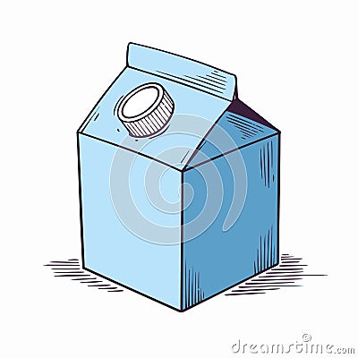 Milk or drink little paper box blue package outline style vector. Vector Illustration