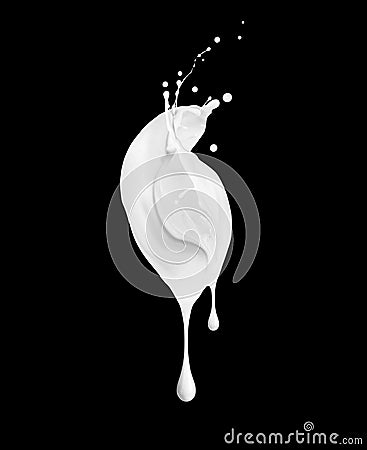 Milk dripping drops with splashes on a black background. Drops of cosmetic cream dripping close up Stock Photo