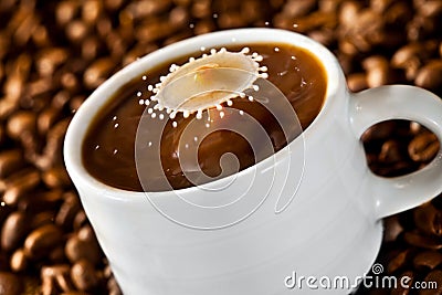 Milk drop falling of coffee Stock Photo