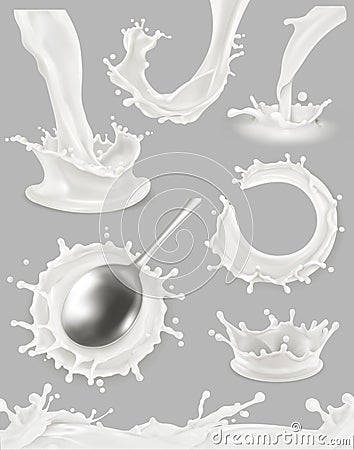 Milk drop and splash. vector object set Vector Illustration