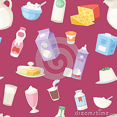 Milk everyday products vector seamless pattern Vector Illustration