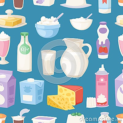 Milk everyday products vector seamless pattern Vector Illustration