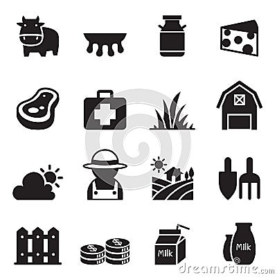 Milk farm Icons set Vector Illustration