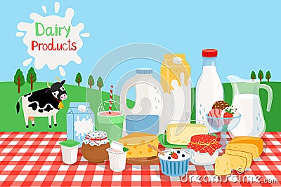 Milk farm products Vector Illustration