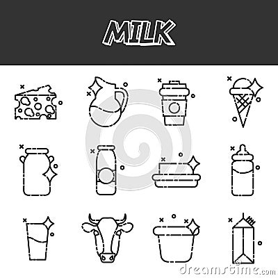 Milk flat icons set Vector Illustration