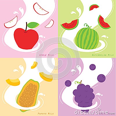 Milk Flavor Apple Papaya Watermelon Grape Vector Vector Illustration