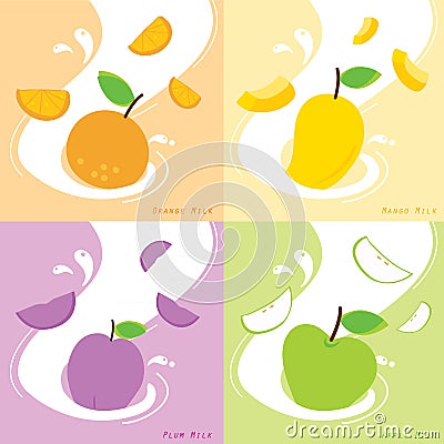 Milk Flavor Orange Plum Mango Apple Vector Vector Illustration