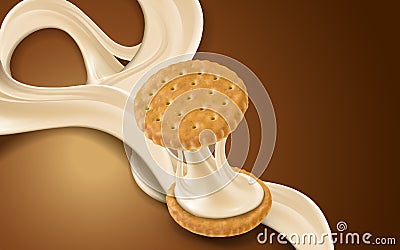 Milk flow and cookie Vector Illustration