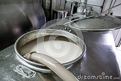 Milk in the fridge on the dairy farm Stock Photo