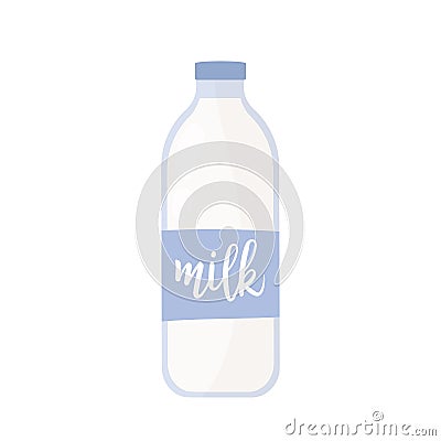 Milk in glass bottle, dairy product from milkman shop, natural farm food production Vector Illustration