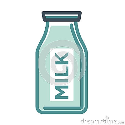 Milk glass bottle with label isolated on white Vector Illustration