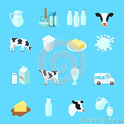 Milk Icons Flat Vector Illustration