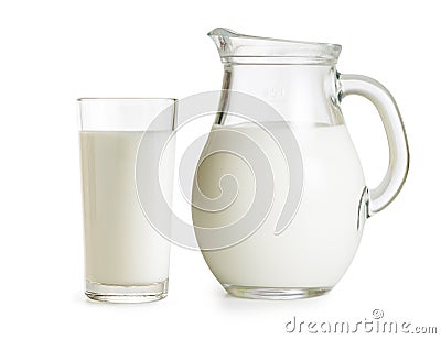 Milk jug and glass Stock Photo