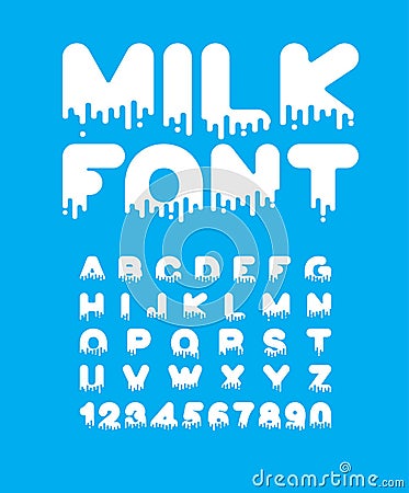 Milk Liquid font. dairy alphabet. viscous Letters Vector Illustration