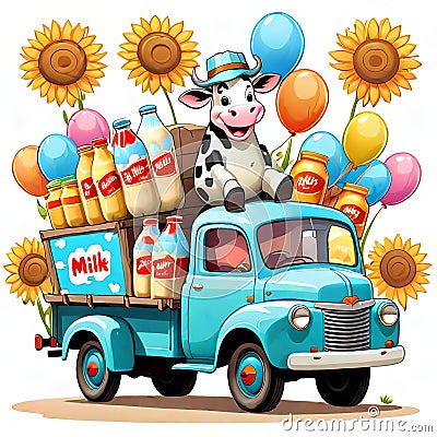 Milk man cow delivery milkman carton happy face Stock Photo