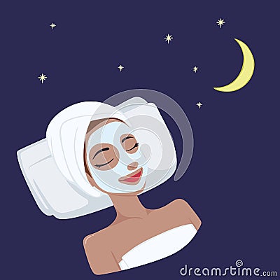 Milk Natural Day Mask on Beautiful Woman Face, Illustration Vector Design Vector Illustration