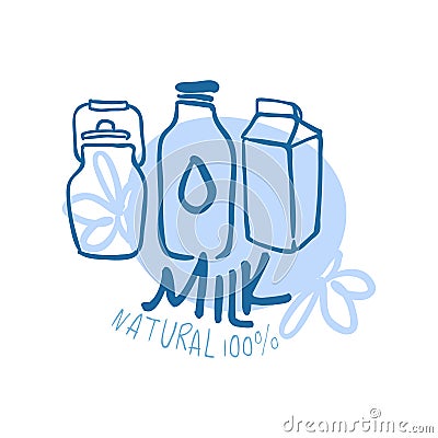 Milk natural product logo symbol. Colorful hand drawn illustration Vector Illustration